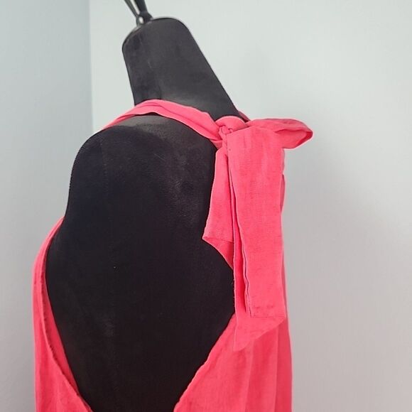 Bellambia Linen XL Hot Pink Sleeveless Dress Shift Round Neck Bow Italy - Picture 9 of 11